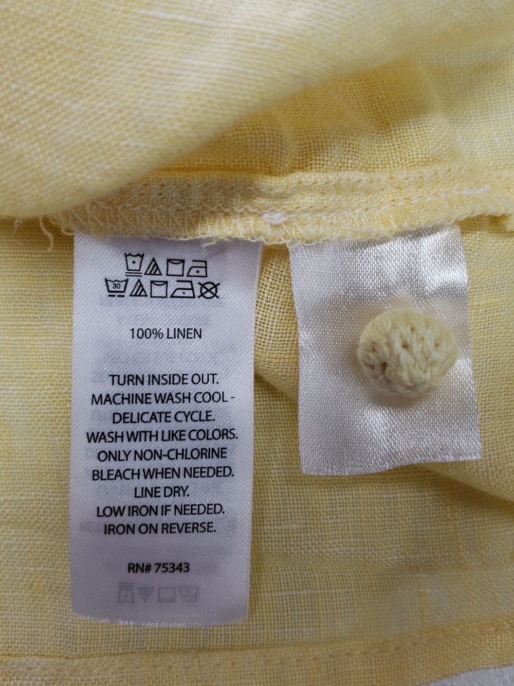 Laura Ashley Linen Button Up Shirt Women's  XL 3/4 Sleeve Yellow Crochet Buttons - Picture 7 of 12